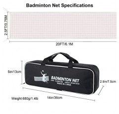 뒷마당용 ATINUS 배드민턴 네트, 어린이 성인을 위한 휴대용 배드민턴 네트 헤비 듀티, 실내 실외용 강철 와이어가 있는 20 FT x 2.5 FT 전문 배드민턴 교체 네트