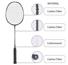 TENGAOSI 프로페셔널 배드민턴 라켓 4개의 스포츠 야외 뒷마당 또는 실내 배드민턴 게임 세트(셔틀콕 포함) - 검정색 라켓 4개, 오리 깃털 배드민턴 셔틀콕 12개 포함