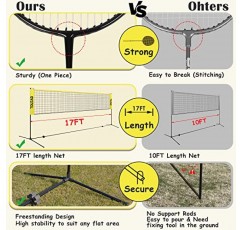 TOLEAD 배드민턴 피클볼 세트(네트 포함), 17피트 x 3-5피트 높이 조절 가능 뒷마당용 휴대용 어린이 배구 네트, 야외 스포츠 세트 올인원(배구 피클볼 패들 포함), 배드민턴 라켓
