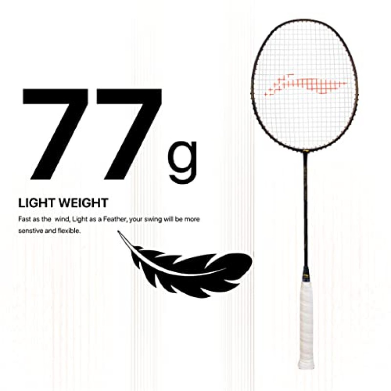 Li-Ning Wind Lite 스텔스 탄소 섬유 스트링 배드민턴 라켓(무료 풀 커버 포함)(Windstorm으로 구동)