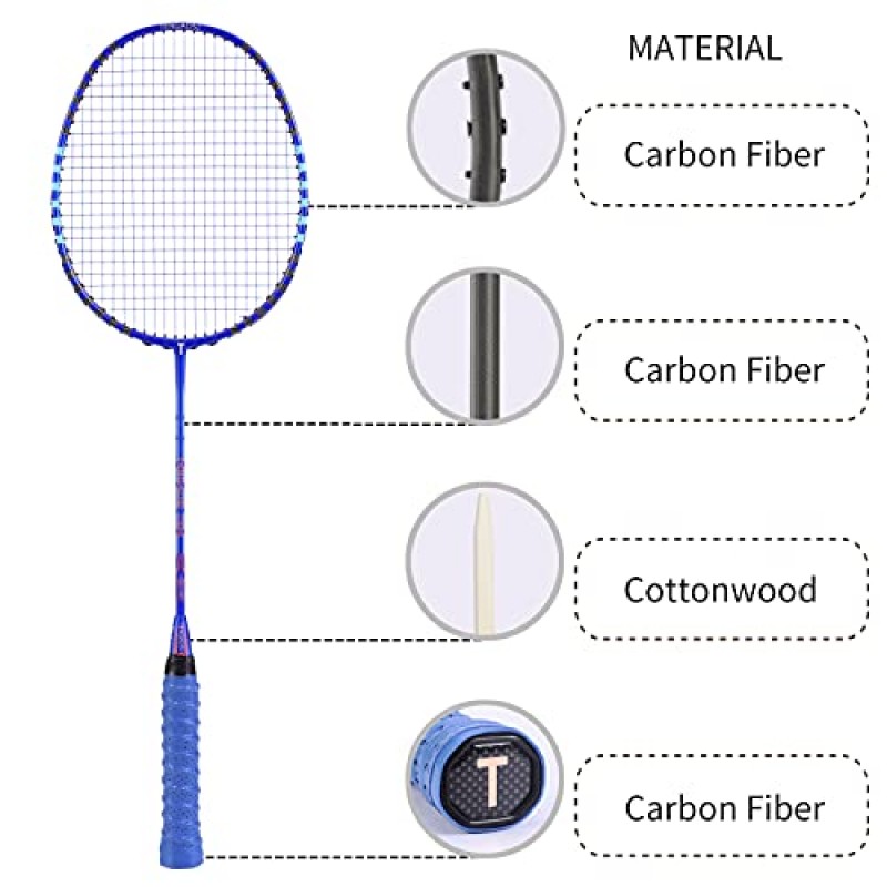 TENGAOSI 흑연 청소년을위한 전문 배드민턴 라켓, 초경량 탄소 섬유 단일 고급 배드민턴 라켓, 운반 가방 포함