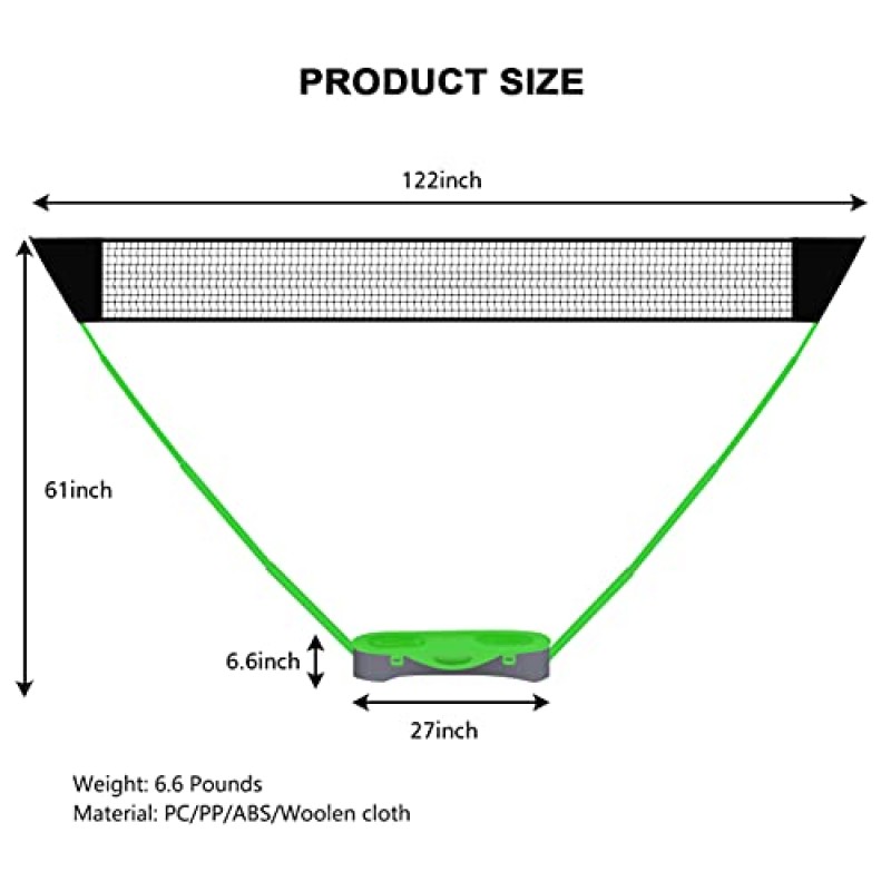 FBSPORT 휴대용 배드민턴 네트 세트(보관 베이스 포함), 접이식 배구 배드민턴 네트(배드민턴 라켓 2개 포함) 셔틀콕 2개 그립테이프 10x5피트 네트, 해변 뒷마당 콤보 세트용 간편한 설치