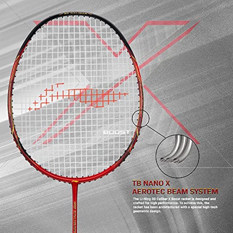 Li-Ning 3D Calibar X 부스트 탄소 흑연 스트링 라켓, 83그램, 30파운드 스트링 장력 및 무료 풀 커버