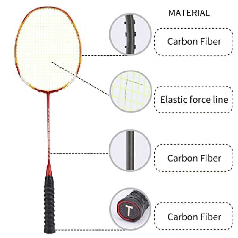 TENGAOSI - 고급 2인용 흑연 배드민턴 라켓 세트 - 배드민턴 가방 1개/라켓 1개/깃털 셔틀콕 2개/12개 포함