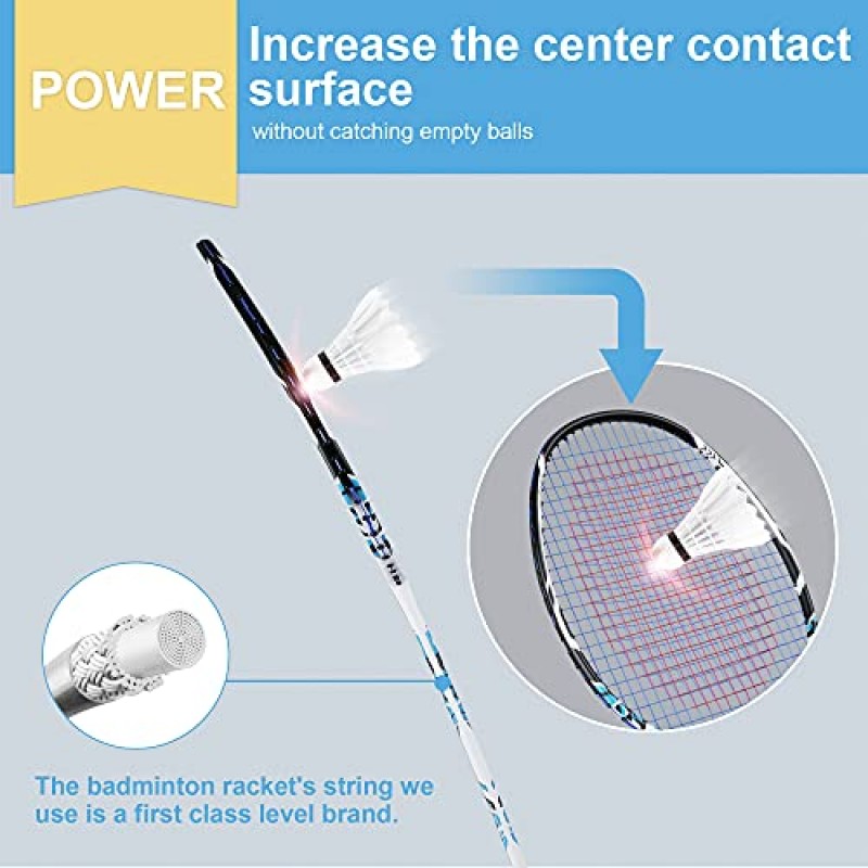 Zalava 배드민턴 라켓 세트 전문 배드민턴 라켓 경량, 4 팩 탄소 섬유, 깃털 셔틀콕 3 개, 보호 케이스 2 개, 오버 그립 4 개, 초보자, 고급 플레이어 용