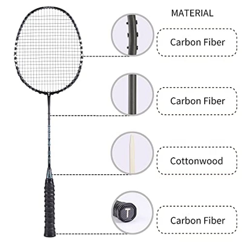 TENGAOSI - 고급 배드민턴 세트 2인용 흑연 배드민턴 라켓 세트 - 배드민턴 라켓 및 깃털 셔틀콕 버디 포함