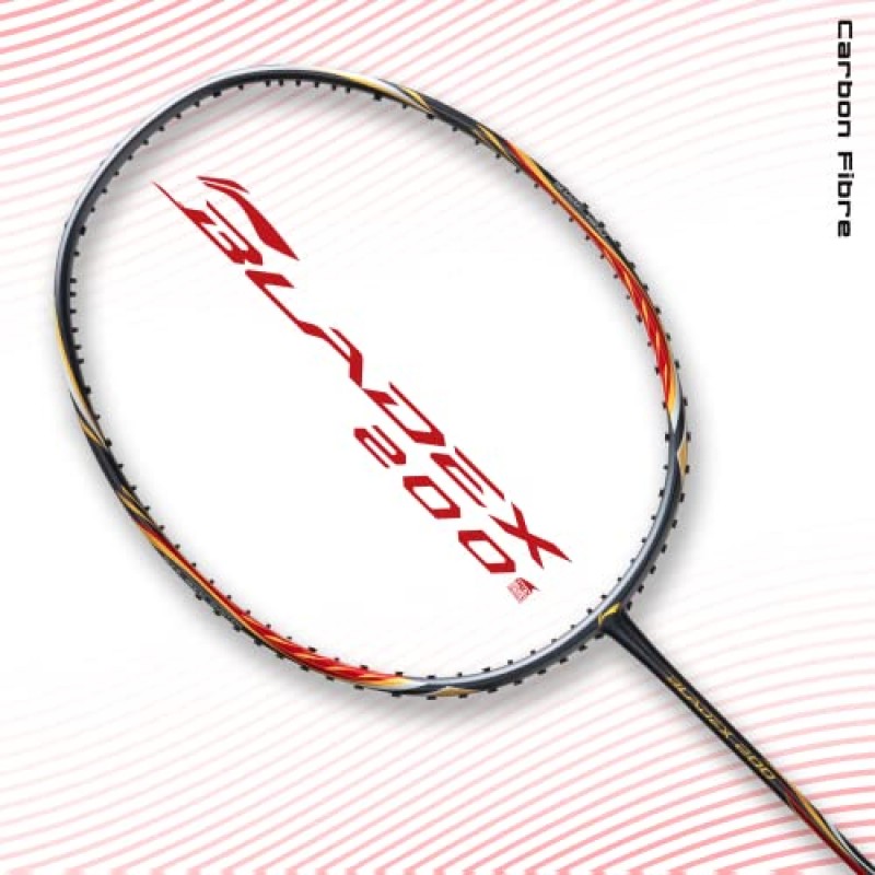 Li-Ning BladeX 200R 탄소 섬유 배드민턴 라켓(차콜/레드), 무료 풀 커버 포함