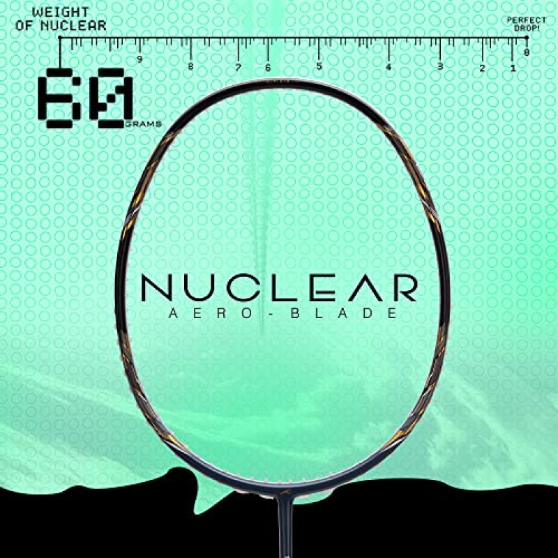 HUNDRED Nuclear 60 탄소 섬유 언스트렁 배드민턴 라켓, 중급 선수용 풀 라켓 커버 포함(60g)