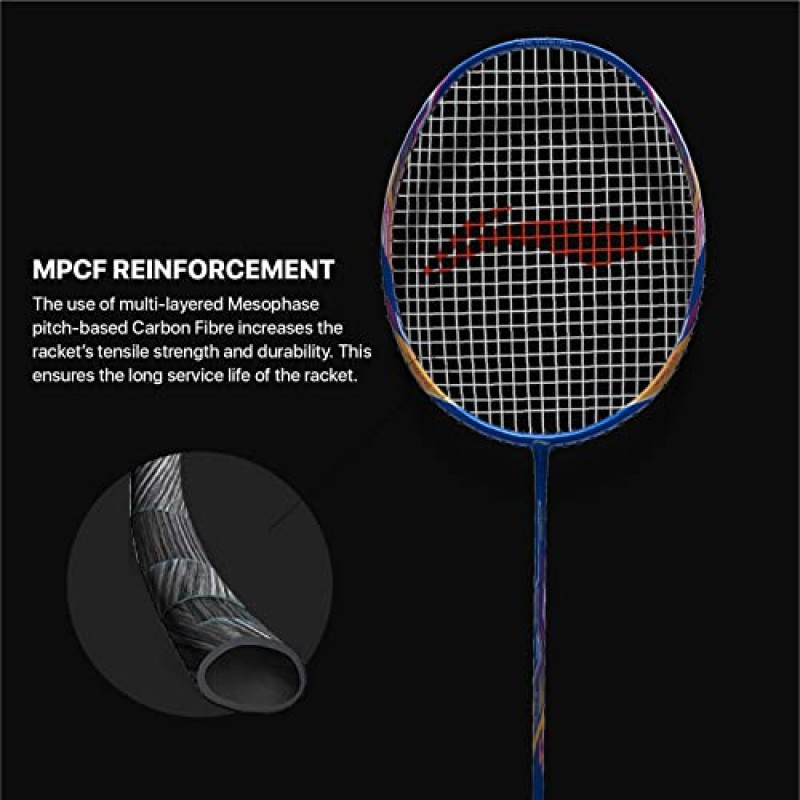 Li-Ning Tectonic 3R Strung 탄소 섬유 배드민턴 라켓 (블루/골드/핑크) 무료 풀 커버 포함