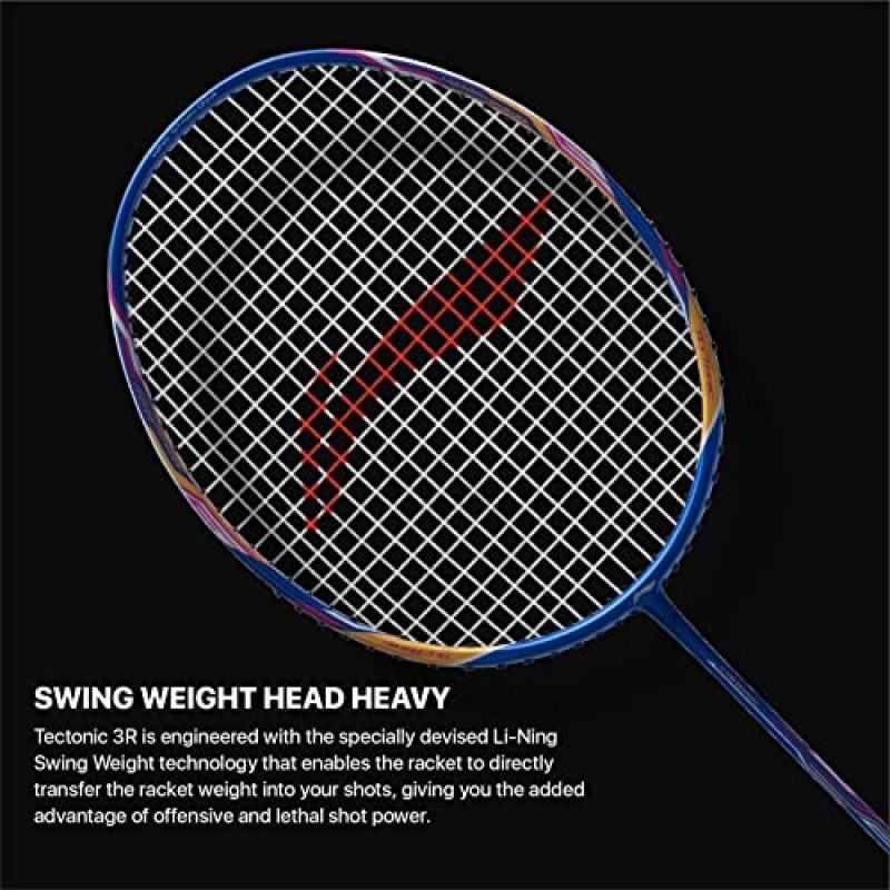 Li-Ning Tectonic 3R Strung 탄소 섬유 배드민턴 라켓 (블루/골드/핑크) 무료 풀 커버 포함