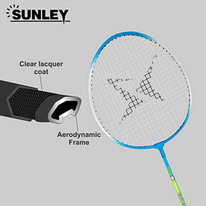 SUNLEY 배드민턴 세트, 2개의 GTR303 와이드 바디 배드민턴 라켓과 매력적인 커버가 있는 10피스 깃털 셔틀콕이 포함된 배드민턴 전체 세트(다색)