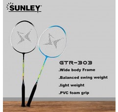 SUNLEY 배드민턴 세트, 2개의 GTR303 와이드 바디 배드민턴 라켓과 매력적인 커버가 있는 10피스 깃털 셔틀콕이 포함된 배드민턴 전체 세트(다색)