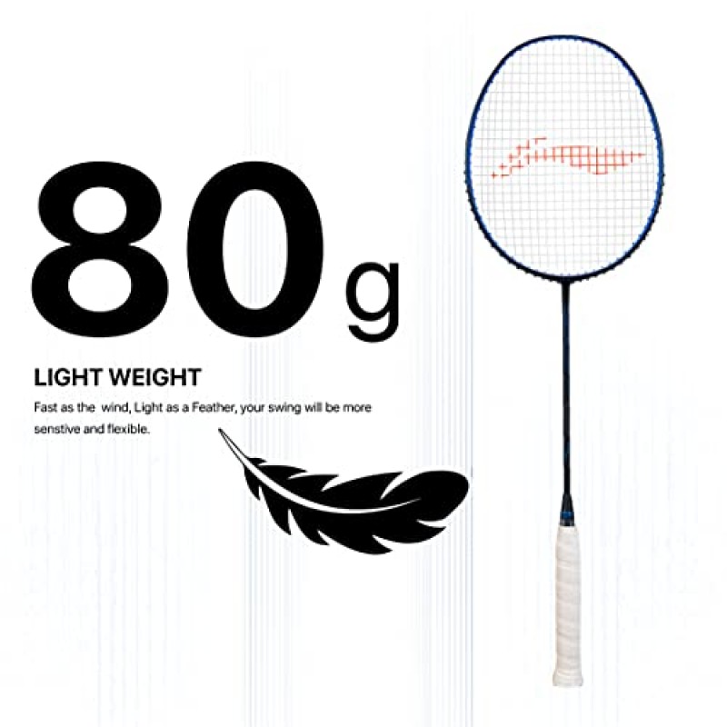 Li-Ning Wind Lite 스텔스 탄소 섬유 연결(검은색/파란색) 라켓, 무료 풀 커버 포함