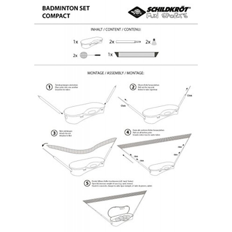Schildkröt Compact 970992 배드민턴 세트, 실용적인 플라스틱 케이스에 라켓 2개와 공 2개 포함