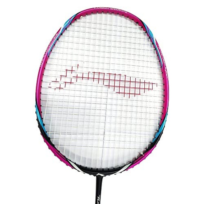 Li-Ning Turbo X 80-II 카본 그래파이트 배드민턴 라켓, 블랙/핑크, 무료 가방 포함