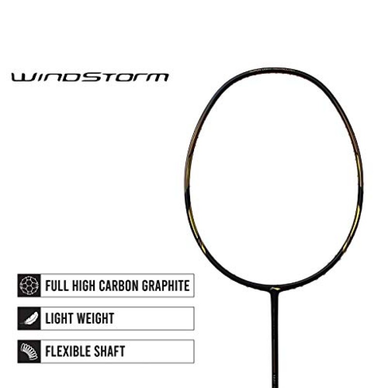 Li-Ning Windstorm 78+ 배드민턴 라켓 카본-그래파이트, 언스트렁(블랙/골드)