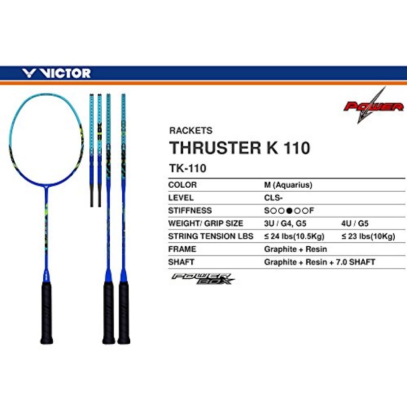 Victor Thruster K 110 M 파워 시리즈 G5 스트링 배드민턴 라켓(실버/블랙)