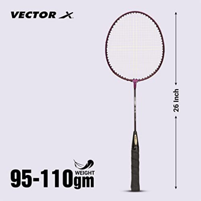 Vector X VXB-10 풀 커버 세트가 포함된 나일론 셔틀 3개로 구성된 알루미늄 배드민턴 라켓 팩