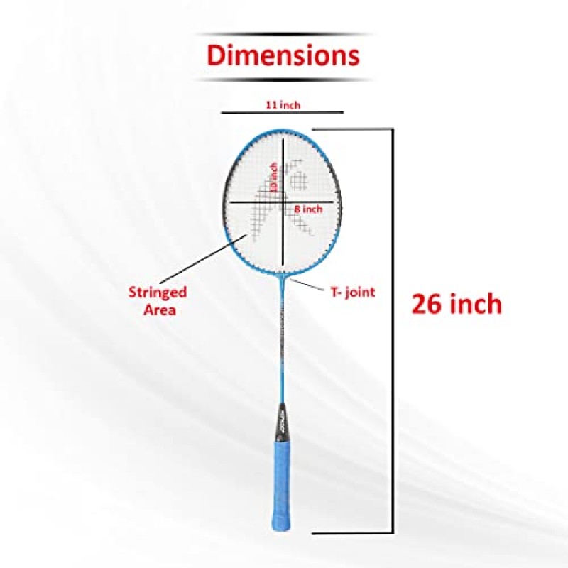 Hipkoo Sports 우수한 스트링 와이드 바디 알루미늄 배드민턴 라켓 커버 포함, 초보자에게 적합, 유연하고 가볍고 견고함(블루, 2개 세트)