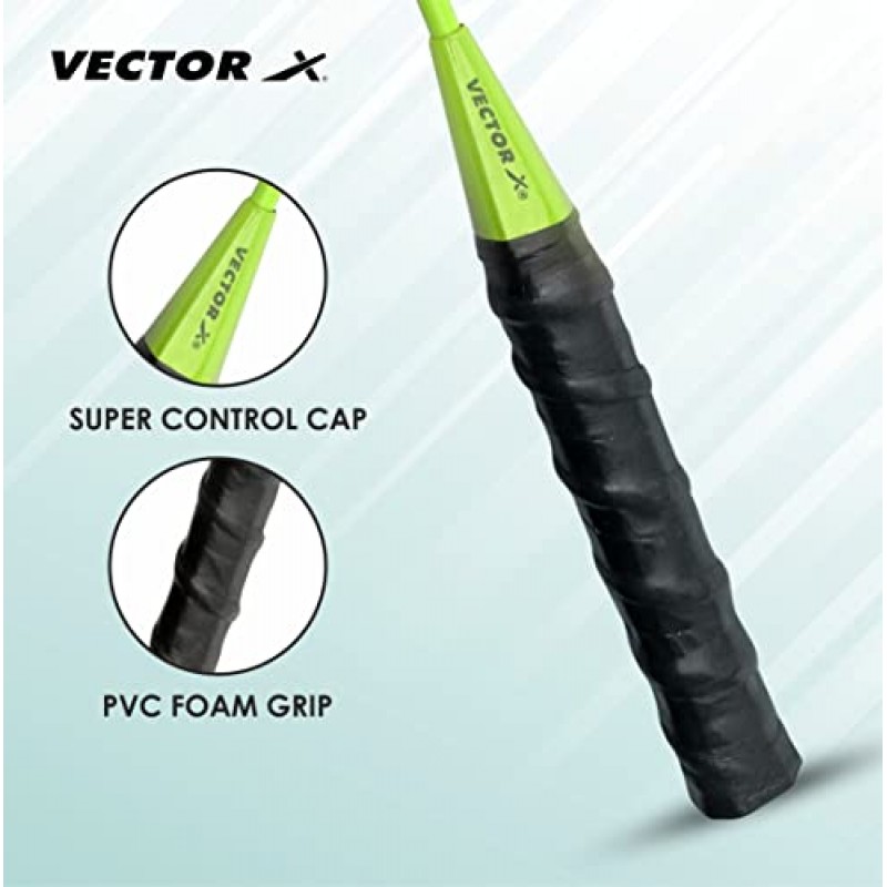 Vector X VXB-140 풀 커버 세트가 포함된 나일론 셔틀 3개로 구성된 알루미늄 배드민턴 라켓 팩