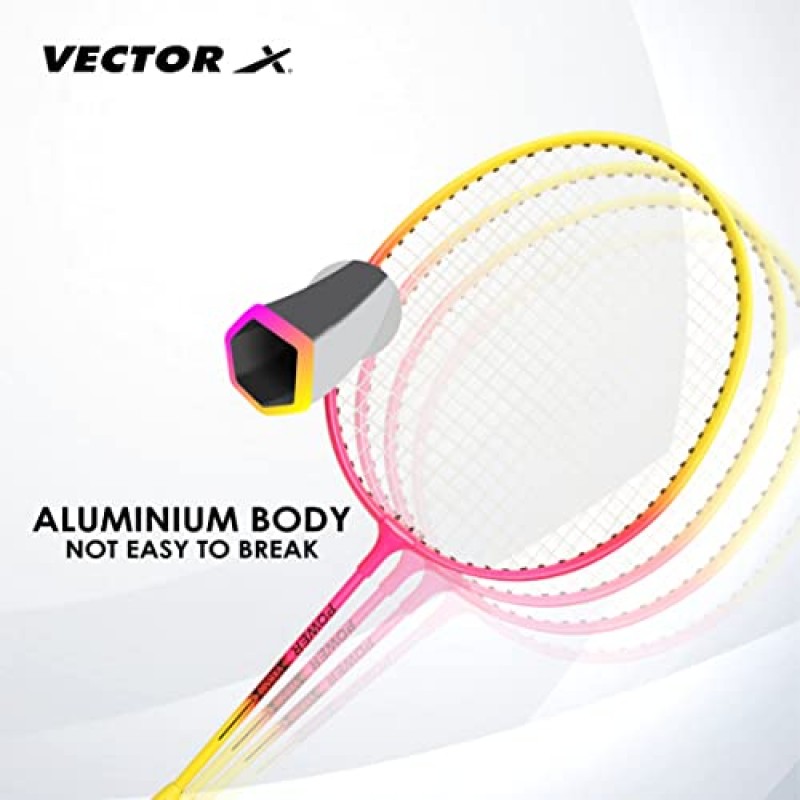 Vector X VXB-580 풀 커버 세트가 포함된 나일론 셔틀 3개로 구성된 알루미늄 배드민턴 라켓 팩