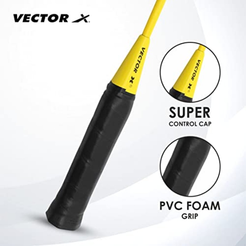 Vector X VXB-580 풀 커버 세트가 포함된 나일론 셔틀 3개로 구성된 알루미늄 배드민턴 라켓 팩