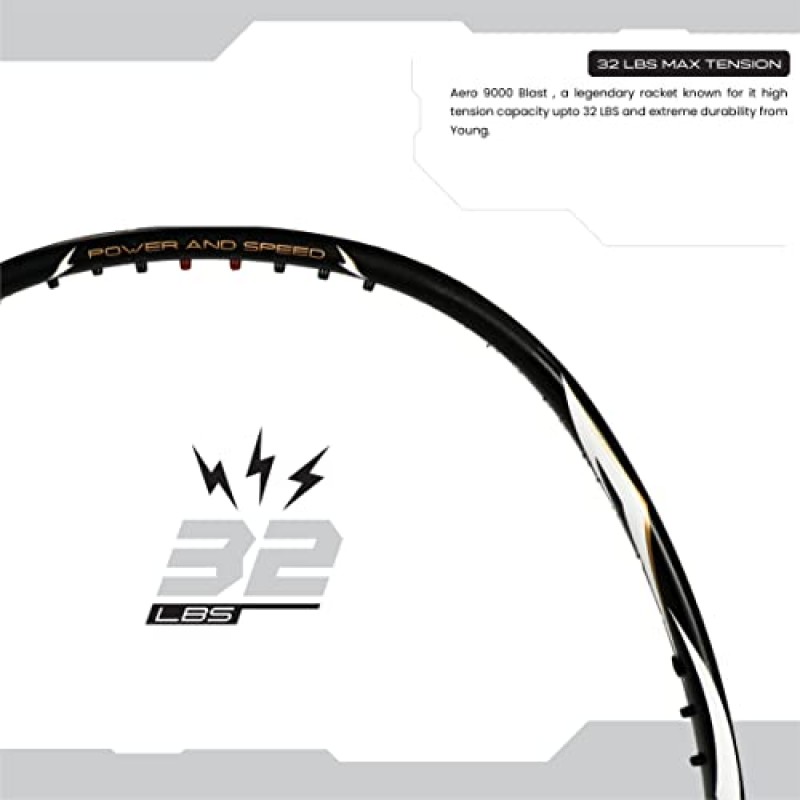 영 에어로 9000 블래스트(78g, 헤드 헤비, UHM 일본 흑연) 스트링 배드민턴 라켓