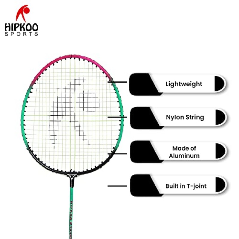 Hipkoo Sports Thunder 알루미늄 배드민턴 라켓 세트 | 커버가 있는 라켓 2개, 플라스틱 셔틀콕 3개 | 초보자에게 이상적 | 가볍고 튼튼함 - 핑크