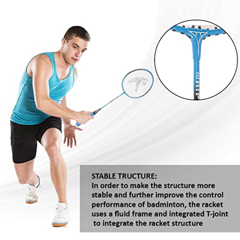 힙쿠 스포츠 시리즈 배드민턴 라켓 2개 세트| 커버가 있는 와이드 바디 셔틀 배트, 셔틀 3개 및 네트| T-조인트 및 유체 프레임