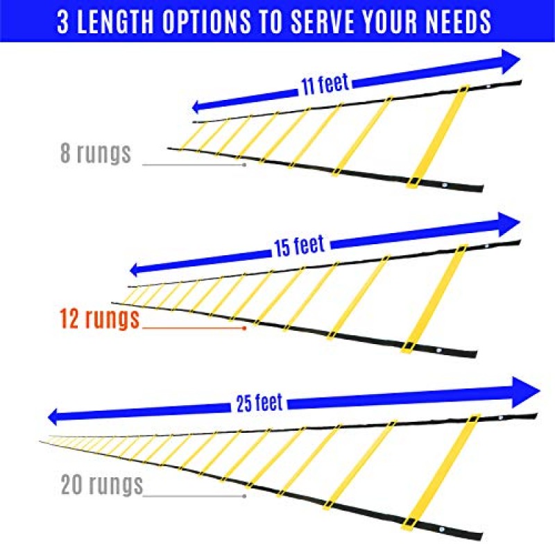 Yes4All 8-12-20 Rungs 민첩성 사다리 속도 훈련 장비, 축구 축구 피트니스 훈련 성인을위한 바닥에서의 발놀림 운동 운반용 가방 포함