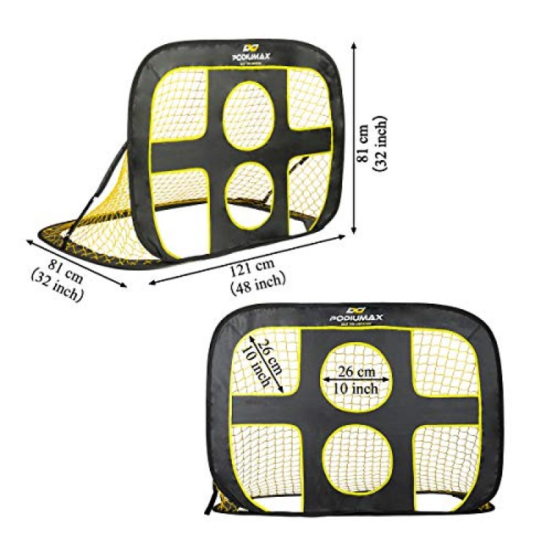 PodiuMax 2 in 1 팝업 어린이 축구 목표 - 패스 및 슈팅 정확도 향상을 위한 실내/실외 축구 목표 네트 | 휴대용 가방으로 휴대 가능