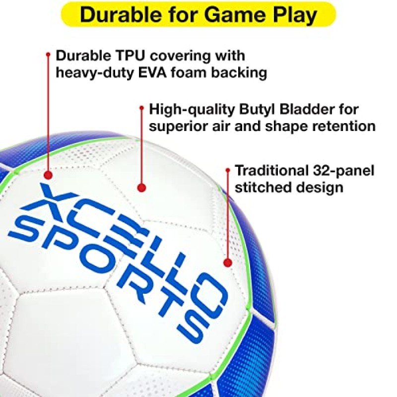 Xcello 스포츠 축구공 프리미엄 내구성 TPU 커버 공식 매치 크기 및 무게(펌프 포함)(사이즈 3, 사이즈 4 및 사이즈 5로 사용 가능)