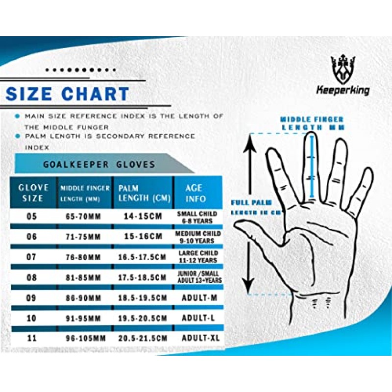 Keeperking 축구 골키퍼 골키퍼 장갑 어린이 소년 청소년 및 성인, 탈착식 손가락 척추 보호 기능이 있는 라텍스 강한 그립 손바닥 훈련/경기용 어린이 축구 장갑(크기 5-10,6 스타일)