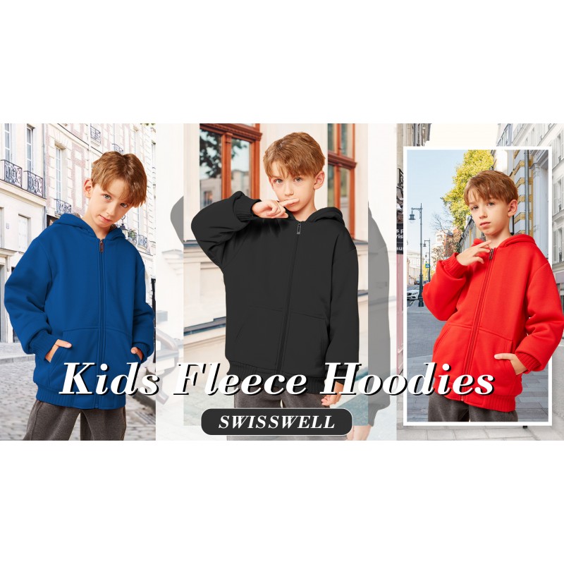 SWISSWELL Kids Fleece 까마귀 풀 지퍼 후드 티셔츠 소년 소녀 용 긴 소매 아늑한 자켓 6-16 세