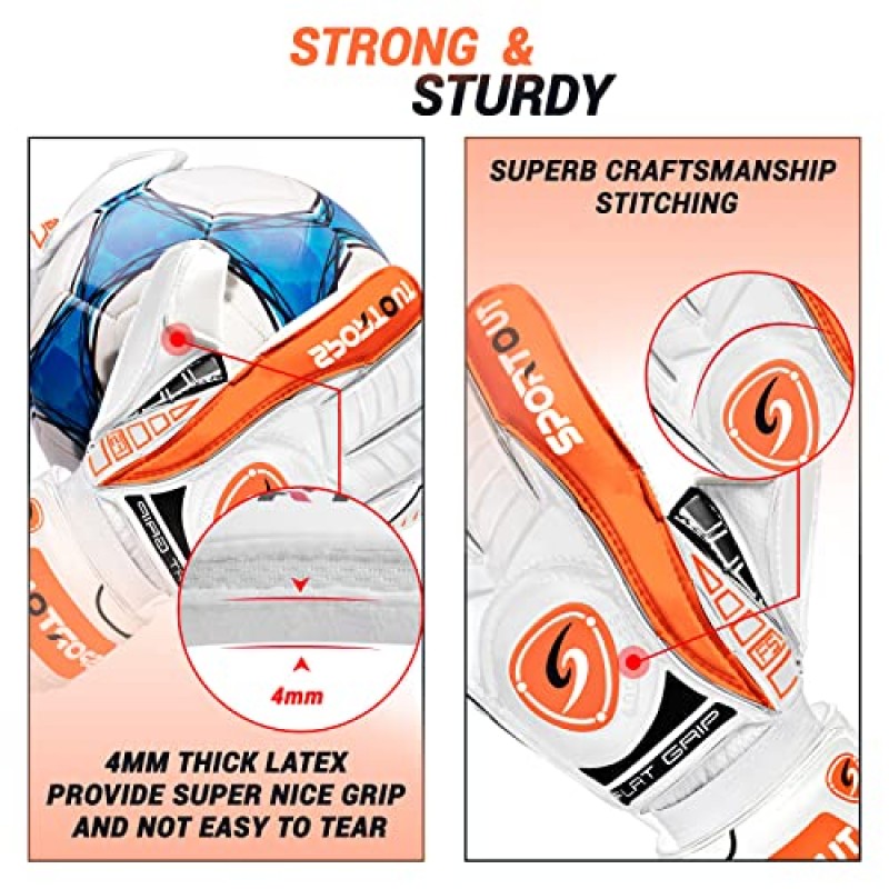 Sportout 골키퍼 장갑, Fingersave가 있는 골키퍼 장갑, 축구 장갑, 통기성 축구 골키퍼 장갑, 4mm 라텍스, 어린이 청소년 및 성인용