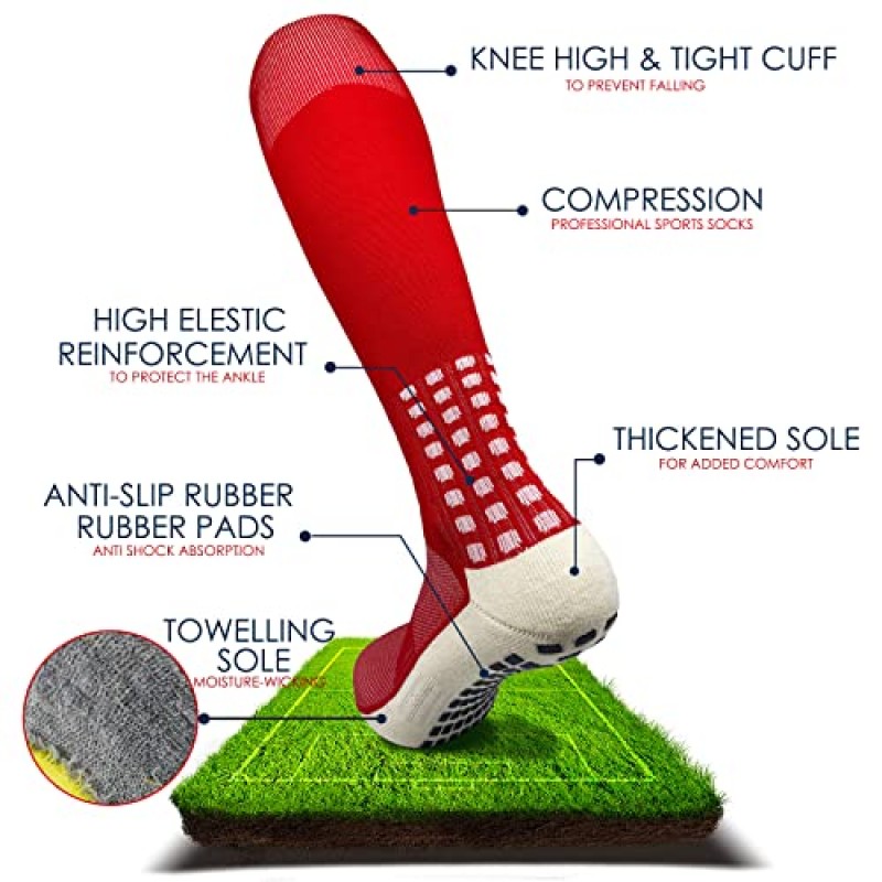 Vegove 어린이 축구 그립 양말, 6-10 세 소년 소녀를위한 미끄럼 방지 스포츠 양말, 무릎 높은 압축 축구 양말