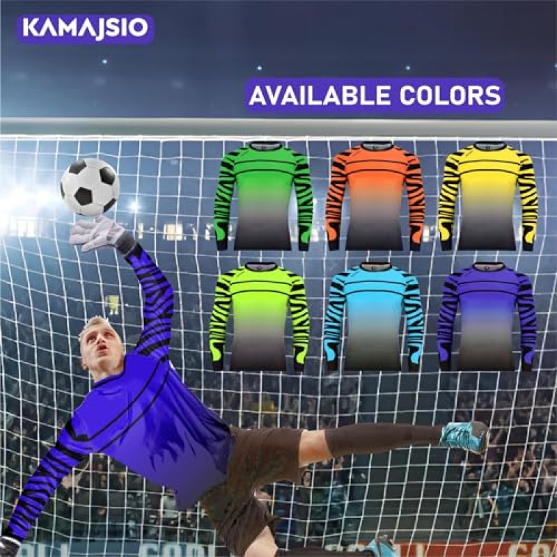 KAMAJSIO 팔꿈치 패딩 청소년 축구 골키퍼 저지 | 긴팔 축구 골키퍼 저지 | 성인/청소년 골키퍼 셔츠 남성/여성