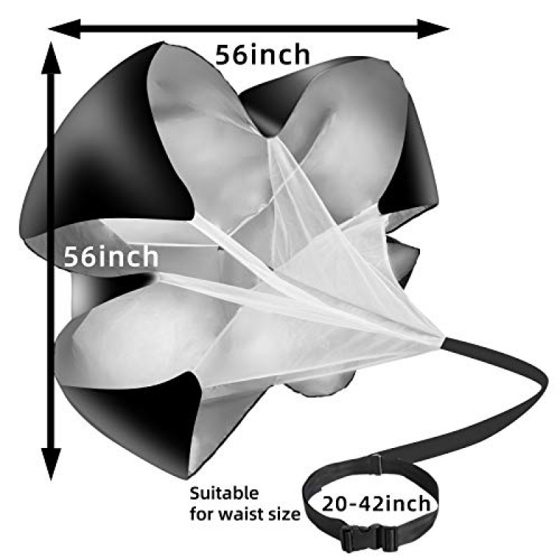Vhxorrz 러닝 낙하산 속도 훈련 팩 2 56 인치 속도 저항 속도 훈련을위한 낙하산 속도 슈트 축구 농구 훈련 성인 청소년 어린이