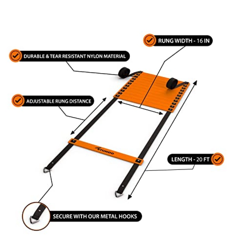 STUHOO 민첩성 사다리, 어린이를 위한 축구 훈련 장비, 청소년을 위한 축구 훈련 장비, 속도 민첩성 훈련 장비, 속도 사다리, 훈련용 축구 장비, 축구 사다리 및 콘