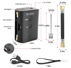 SUNTA 전기 볼 펌프 팽창기, 스포츠 공용 바늘이 있는 충전식 공기 펌프, 농구 축구 배구 축구 럭비