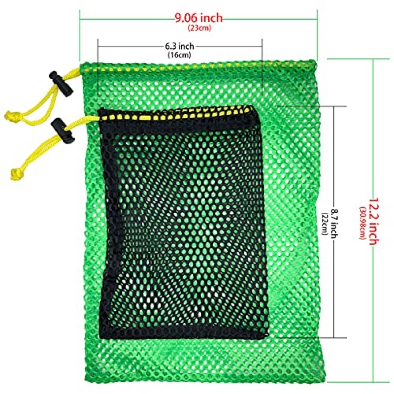 JKL 스포츠 메쉬백,튼튼한 조임끈 가방,다목적 보관용 네트백 - 여행 및 골프공용, 대형 및 소형 콤비네이션 네트백 골프 액세서리(녹색 및 검정색 조임주머니)