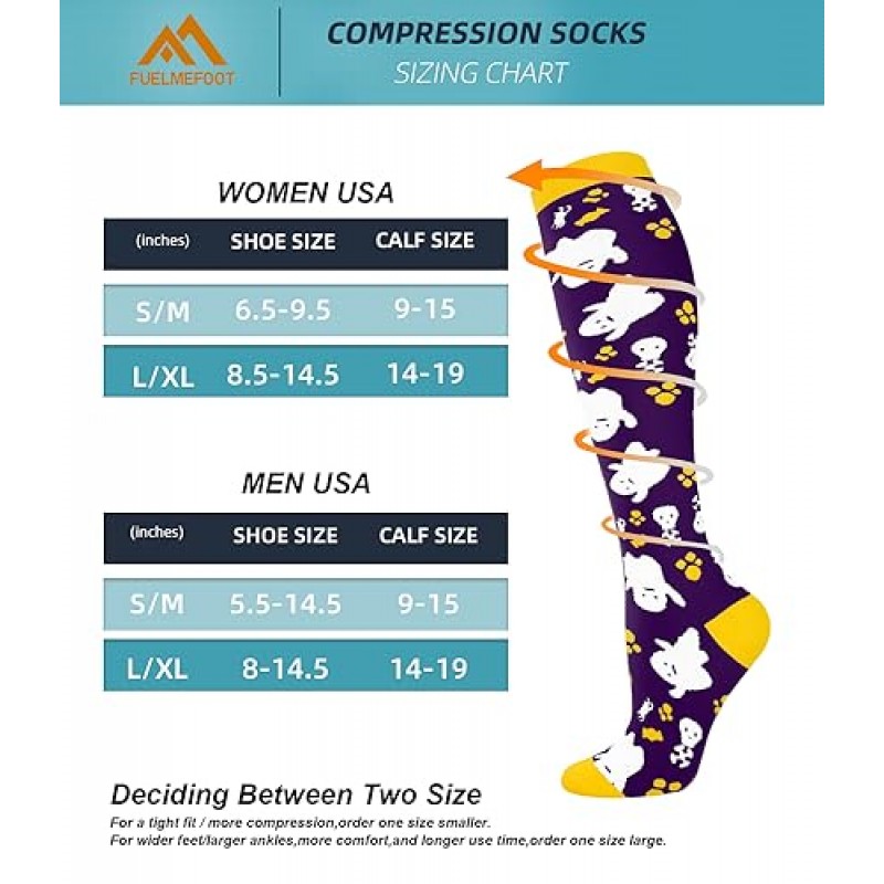 FuelMeFoot 압축 양말 - 남성 및 여성을 위한 20-30mmHg 등급 지원, 축구, 달리기 및 간호사에게 이상적