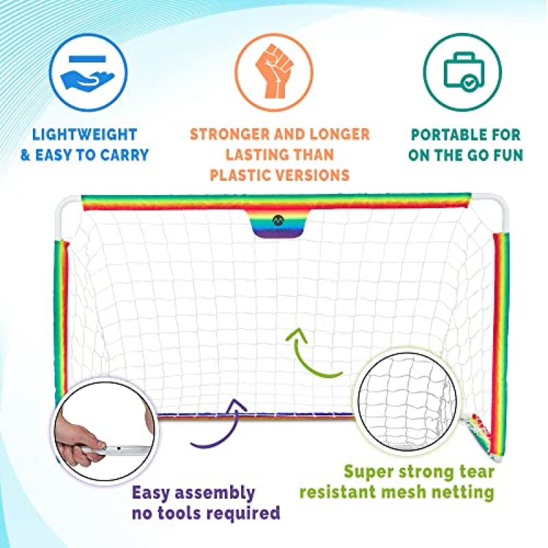 어린이, 소년 및 소녀를 위한 Morvat 축구 골 네트 세트, 어린이 및 유아를 위한 경량 뒷마당 훈련 선물 - 실내 및 실외, 골 네트, 공, 휴대용 가방, 여러 팩 및 색상 옵션 포함