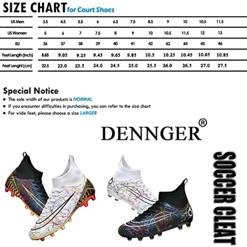 Dennger 남성용 축구 스파이크화 하이탑 여성용 축구화 AG 스파이크 신발 운동화 편안한 성인 빅 남아 여아 운동용 야외/실내/경쟁/훈련