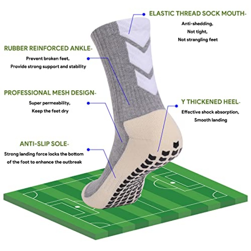 QCWQMYL 그립 양말 축구 양말 청소년 미끄럼 방지 양말 남성 1/3/4 쌍 미끄럼 방지 병원 양말 필라테스 러닝 운동 양말