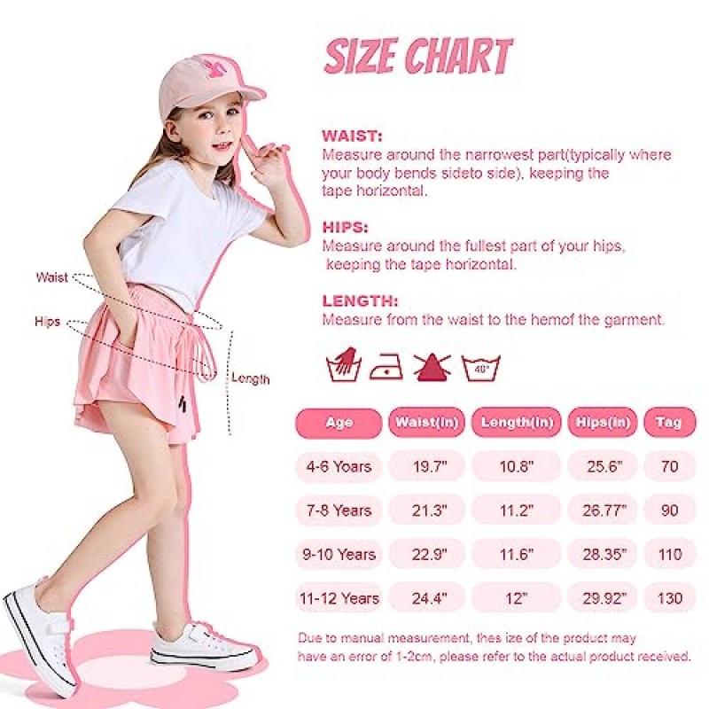 Monbessi Girls Butterfly Flowy Shorts 어린이 운동용 러닝 반바지(스판덱스 라이너 포함) 2 in 1 Shorts for 4-12 Years