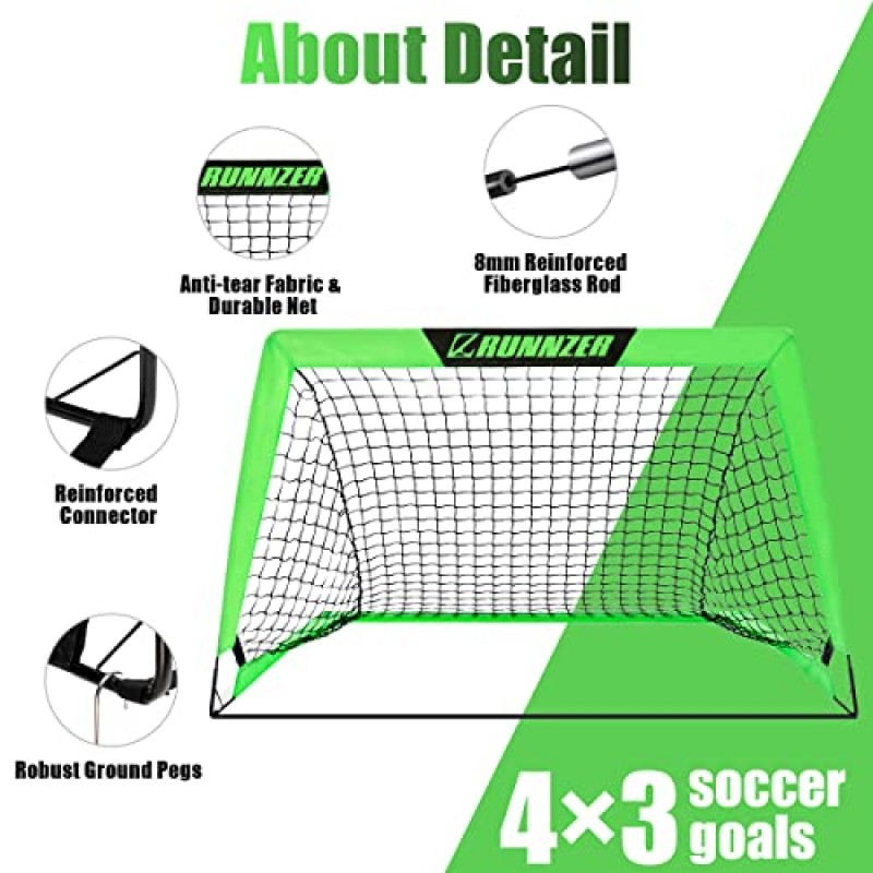 L RUNNZER 어린이 축구 골대, 뒷마당 훈련용 축구 골대 휴대용 케이스가 포함된 축구 연습용 골대