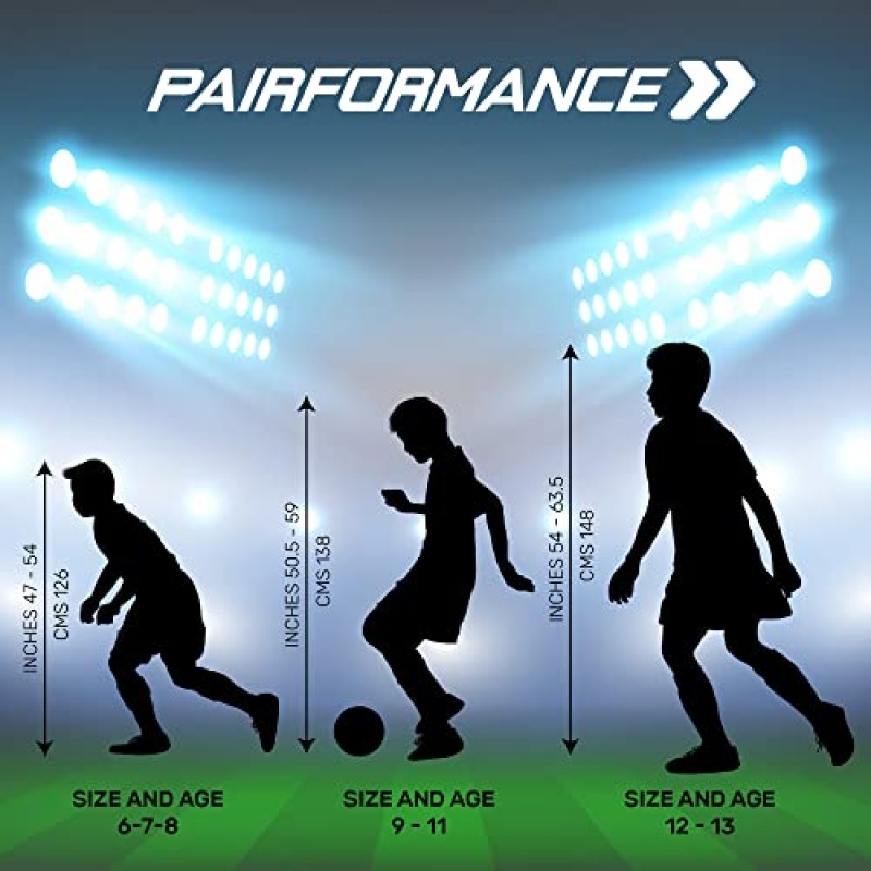 PAIRFORMANCE 어린이용 프리미엄 축구 유니폼, 사이즈 6-12, 남학생 및 여학생 스포츠 액티브웨어 컬러 셔츠 및 반바지