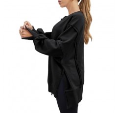 AUTOMET Womens Oversize Sweater 캐주얼 크루넥 풀오버 긴 소매 셔츠 슬릿 Sloucthy Tops 2023 가을 패션 의류