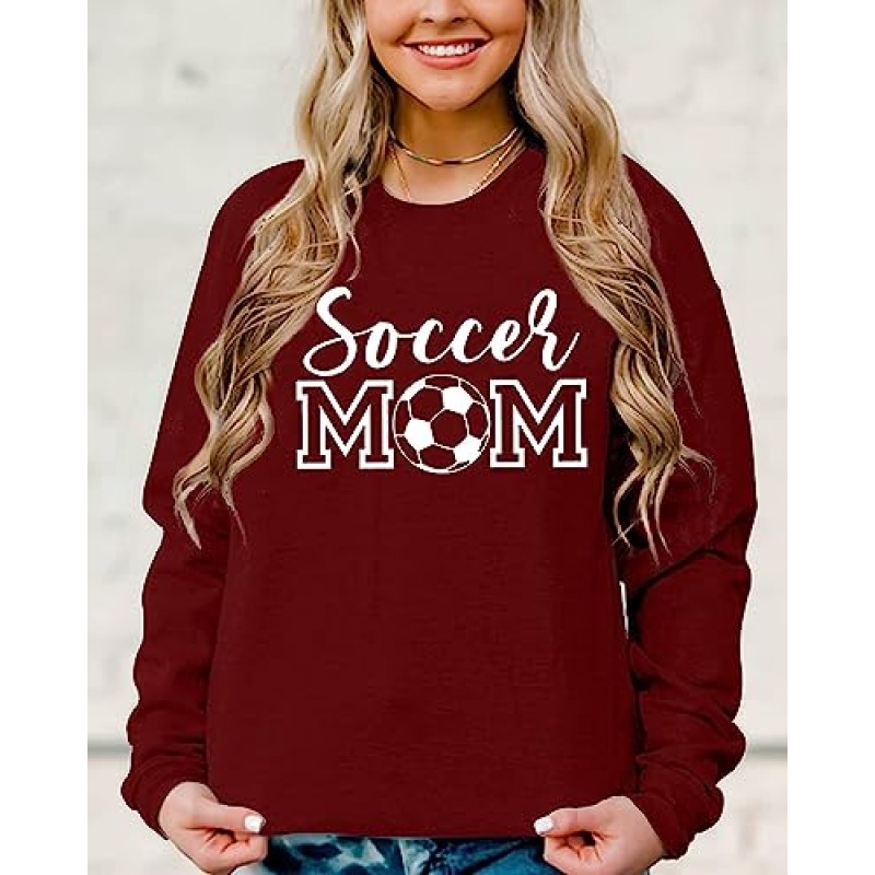 Sunidol Womens Soccer Mom 운동복 Crewneck 긴 소매 캐주얼 루즈 풀오버 축구 그래픽 스웨터